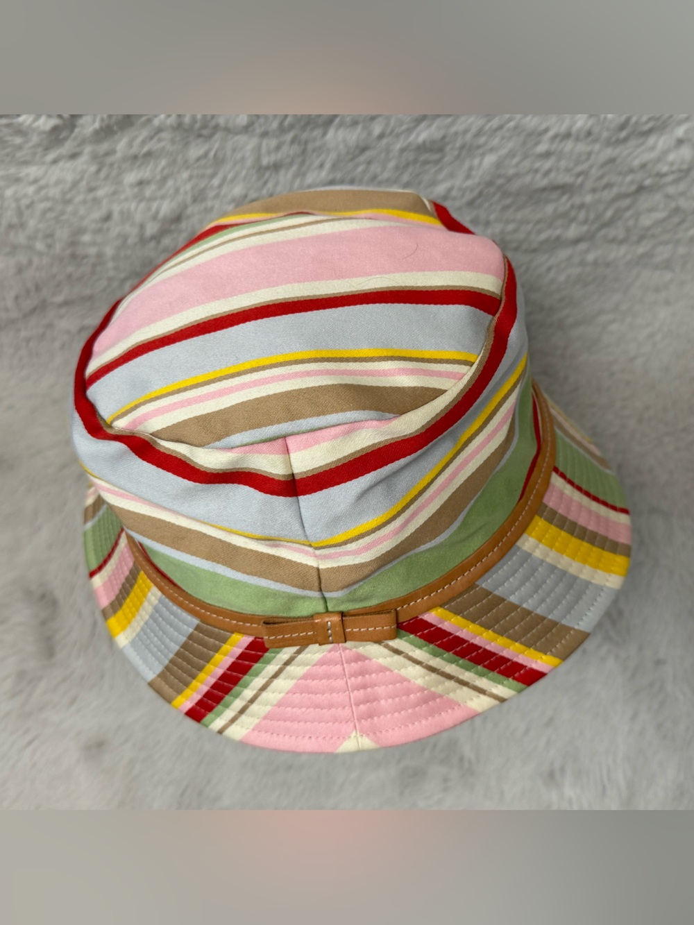 Vintage Coach Multicolor Striped Canvas Bucket Hat - Pastel and bright rainbow - Picture 3 of 9